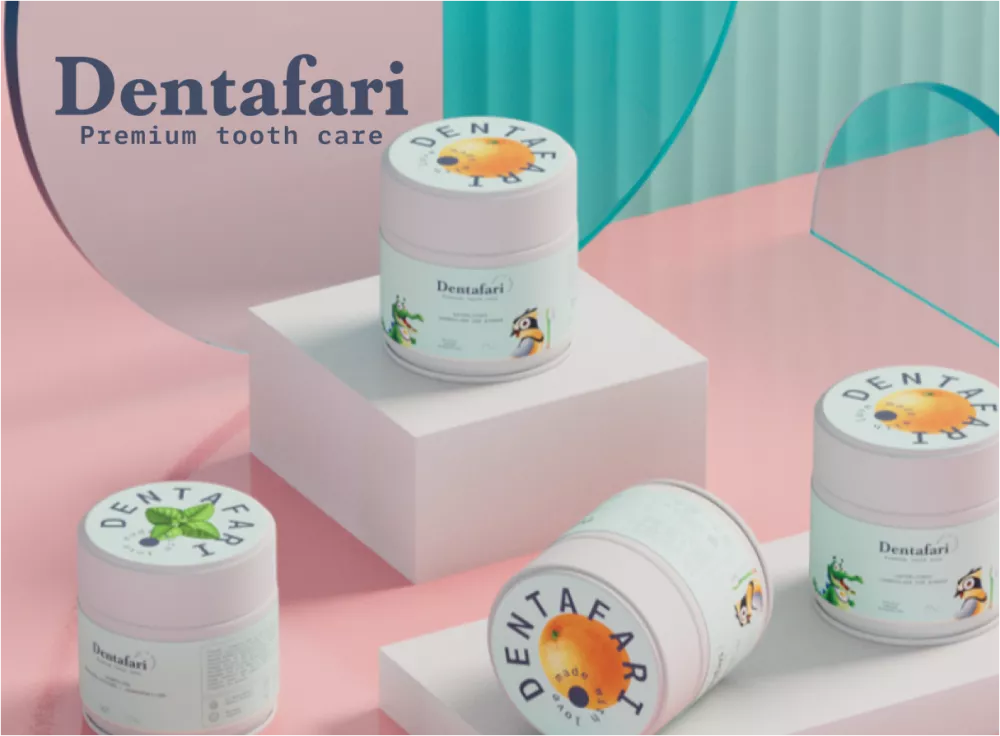 Die plastikfreien Zahnpflegeprodukte von Dentafari in einem Werbebild präsentiert. 